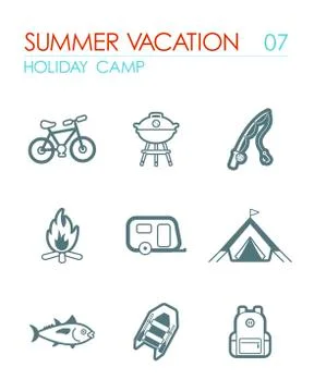 Summer camping icon set. Summer. Holiday Stock Illustration