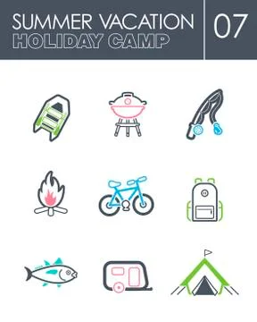 Summer camping icon set. Summer. Holiday Stock Illustration