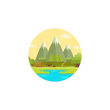Summer camping logo design Stock Illustration