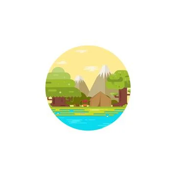Summer camping logo design Stock Illustration