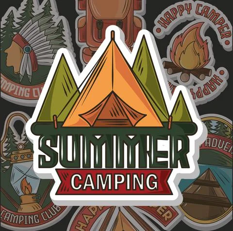 Summer camping patch Stock Illustration