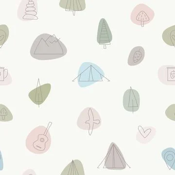 Summer camping rest vector seamless pattern. Seamless background scene with tent Stock Illustration