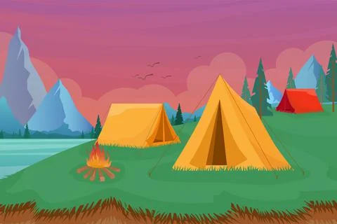 Summer camping vector illustration with Camping tents Outdoor nature adventure Stock-Illustration