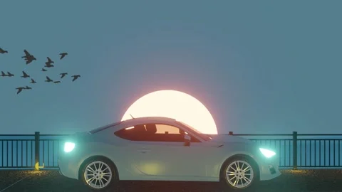 Summer Car Driving At Sunset Beach : Lofi Animation Stock Footage 195023668