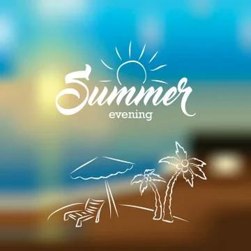Summer card on blurred background vector illustration. Hello summer イラスト素材