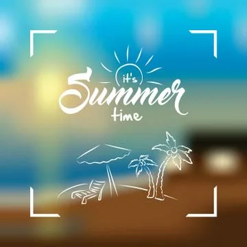 Summer card on blurred background vector illustration. Hello summer Stock Illustration