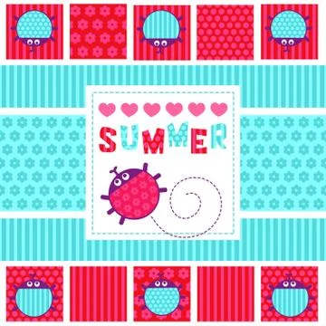 Summer card creeping ladybug vector illustration Stock Illustration