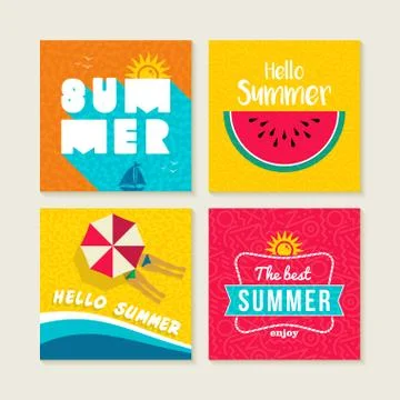 Summer card or label set with happy beach elements Illustrazione stock