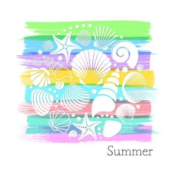 Summer card with white sea shells Illustration