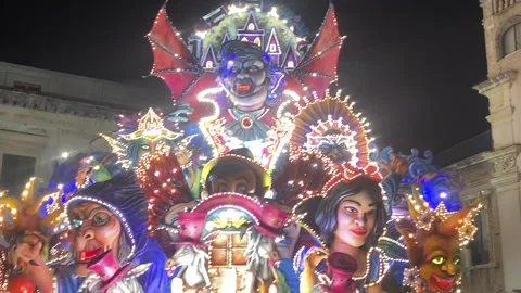 Summer Carnival Float with Vampire and Bright Neon Lights Stock Footage 342609151