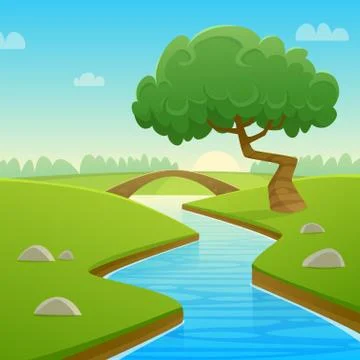 Summer Cartoon Landscape Stock Illustration
