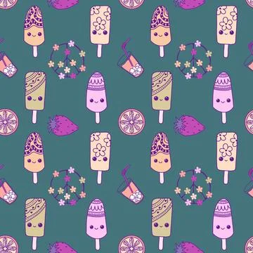 Summer cartoon print seamless ice cream pattern for wrapping paper and fabric Illustrazione stock