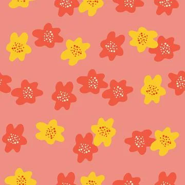 Summer cartoon seamless pattern with childish flowers elements. Pink backgrou Stock Illustration