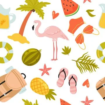 Summer cartoon seamless pattern Illustrazione stock