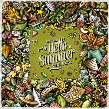 Summer cartoon vector doodles frame. Stock Illustration
