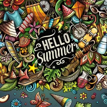 Summer cartoon vector doodles frame. Stock Illustration