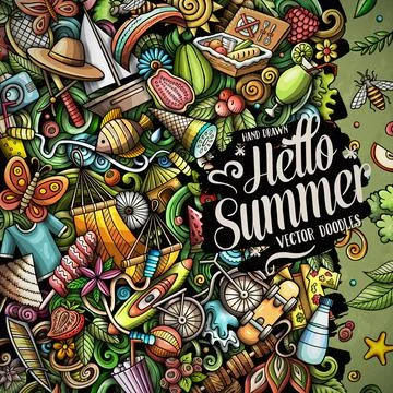 Summer cartoon vector doodles frame. Stock Illustration