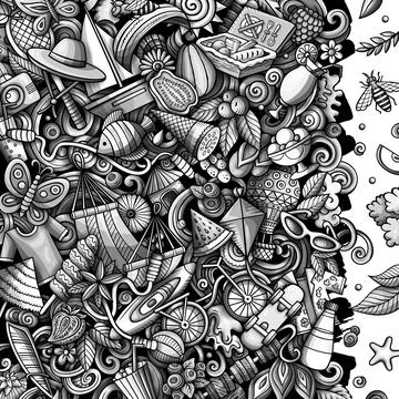 Summer cartoon vector doodles frame. Stock Illustration