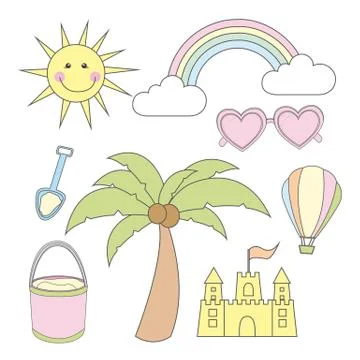 Summer cartoons elements over white background. vector Stock Illustration