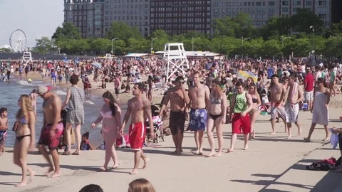 Summer in chicago oak st. beach Stock Footage 84319635