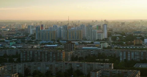 Summer city at sunset Stock Footage 98079046