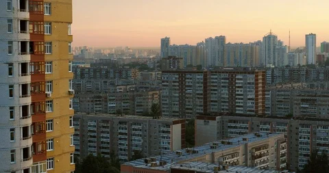Summer city at sunset Video stock 98081251
