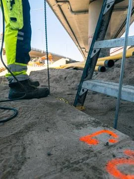 Summer civil engineering project with foundation drilling Stock Photos