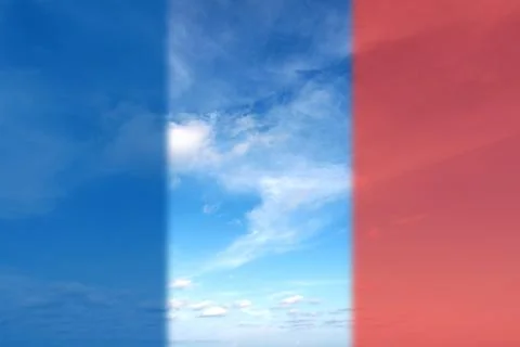 Summer Clouds in the blue sky  with flag of france for "Pray for Paris" concept Stock Photos