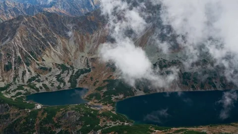 Summer Clouds Drifting Over Tatra Mountain Lake Timelapse Stock Footage 306401739