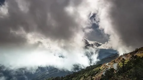 Summer Clouds Flying Over the Taiwanese Mountain Peak  Stock Footage