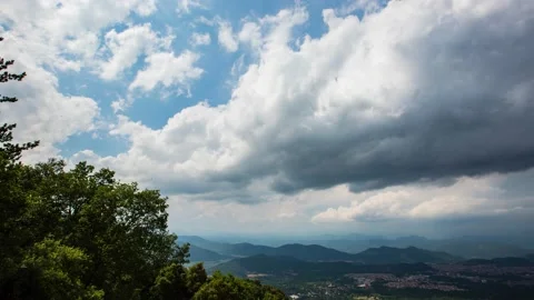 Summer clouds in Olot, La Garrotxa, Girona, Spain Stock Footage 136736723
