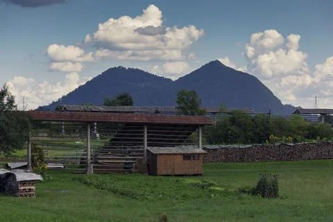 Summer clouds over distant mountain 스톡 사진
