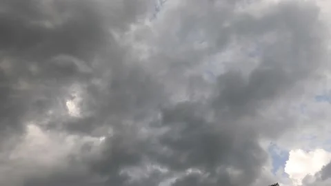 Summer cloudy day sky wide angle view fluffy dark clouds high atmosphere Stock Footage 171048759