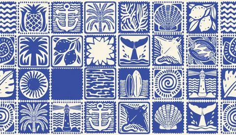 Summer coastal seamless pattern, hand drawn ocean tile texture Stock Illustration