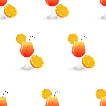 Summer cocktail seamless pattern with orange. Stock Illustration