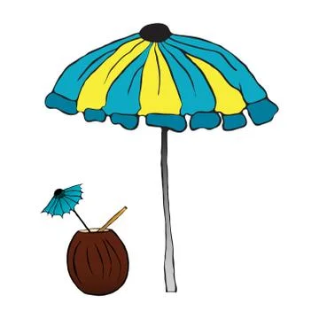 Summer cocktail under the umbrella. vector illustration. Drawing by hand. Stock Illustration