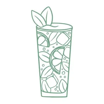Summer cold drink with mint leaves, lime wedges and soda イラスト素材
