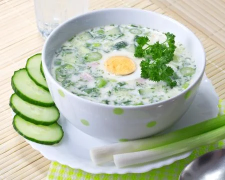 Summer cold soup with vegetables Stock Photos