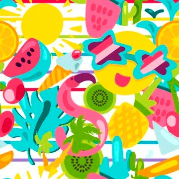 Summer color seamless cartoon pattern Stock Illustration