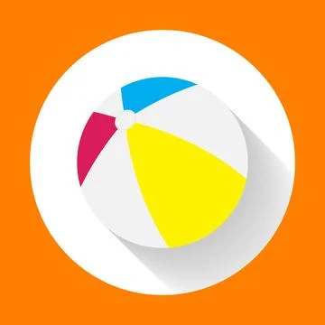 Summer colored rubber inflatable beach ball. Beach Ball flat icon with long s Stock Illustration