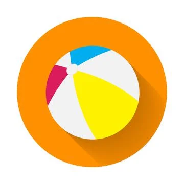 Summer colored rubber inflatable beach ball. Beach Ball flat icon with long s Stock Illustration
