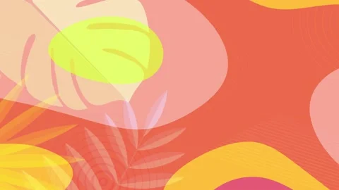 Summer colorful background 4K, flat animation with tropical leaves, looped Stock Footage 134483935