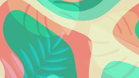 Summer colorful background 4K, flat animation with tropical leaves, looped Stock Footage 134667363