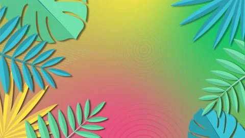Summer colorful loop background 4K, flat animation with tropical leaves, motion Stock Footage 151871616