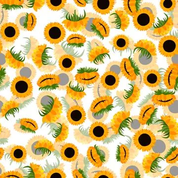 Summer colorful seamless pattern with orange sunflowers on white background Stock Illustration