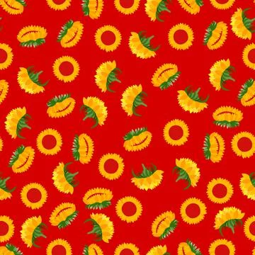 Summer colorful seamless pattern with orange sunflowers on color background Stock Illustration