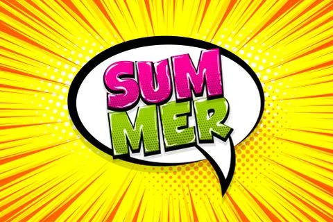 Summer comic text speech bubble pop art Stock Illustration