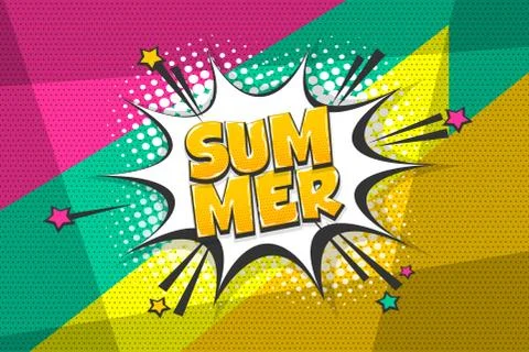 Summer comic text speech bubble pop art Stock Illustration