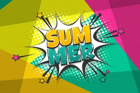 Summer comic text speech bubble pop art Stock Illustration