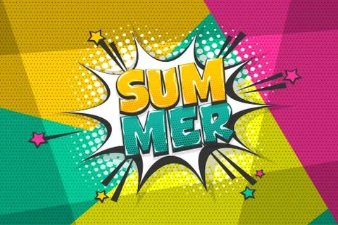 Summer comic text speech bubble pop art Stock Illustration